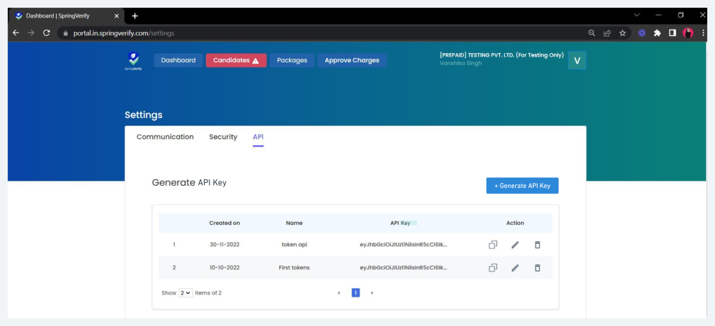 SpringVerify’s new API page